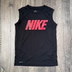 Nike Kids Dri Fit Black‎ Red Logo Sleeveless Athletic Tank Top Shirt Medium